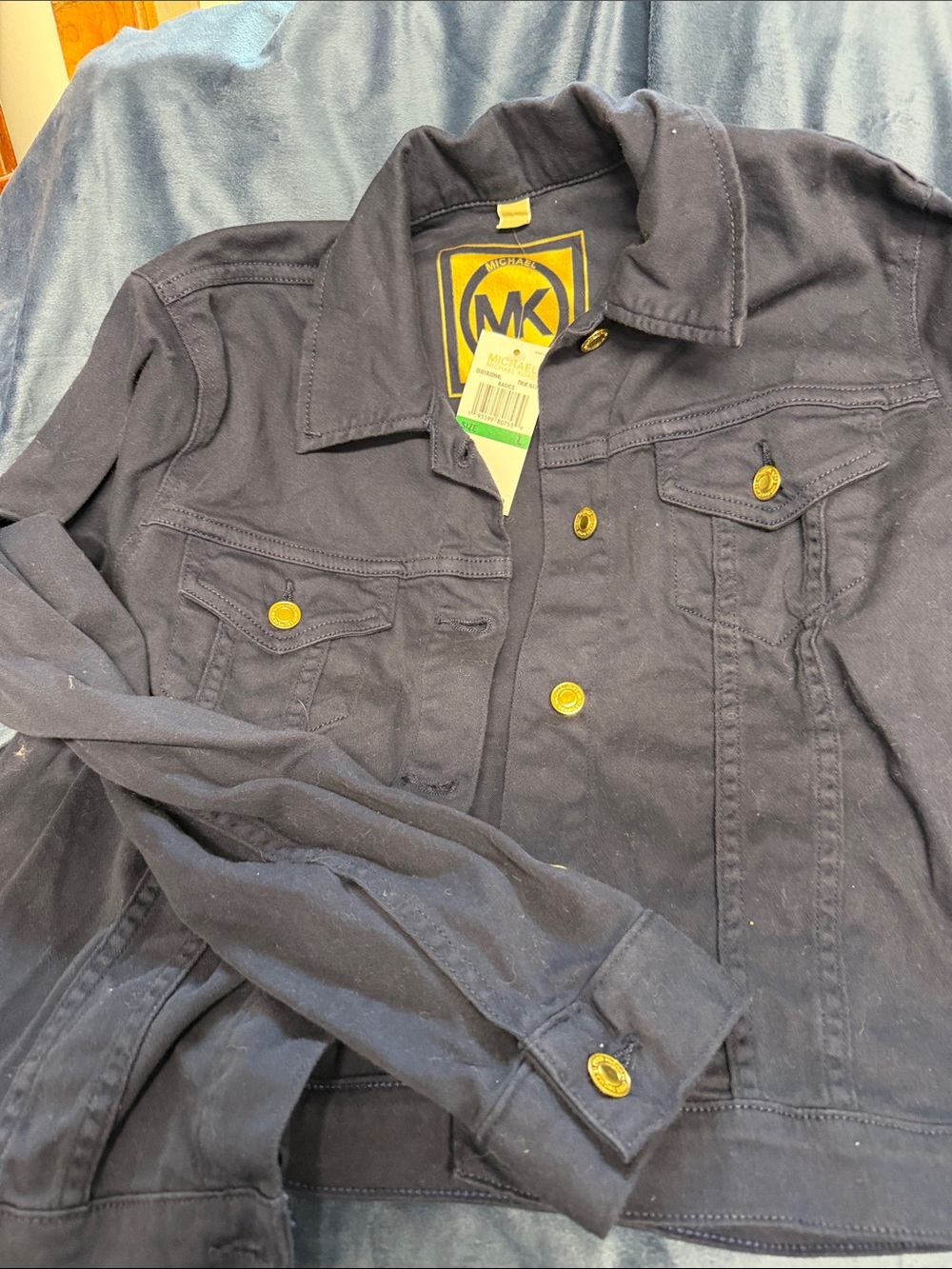 Michael Kors Navy Denim Jacket with Gold Buttons